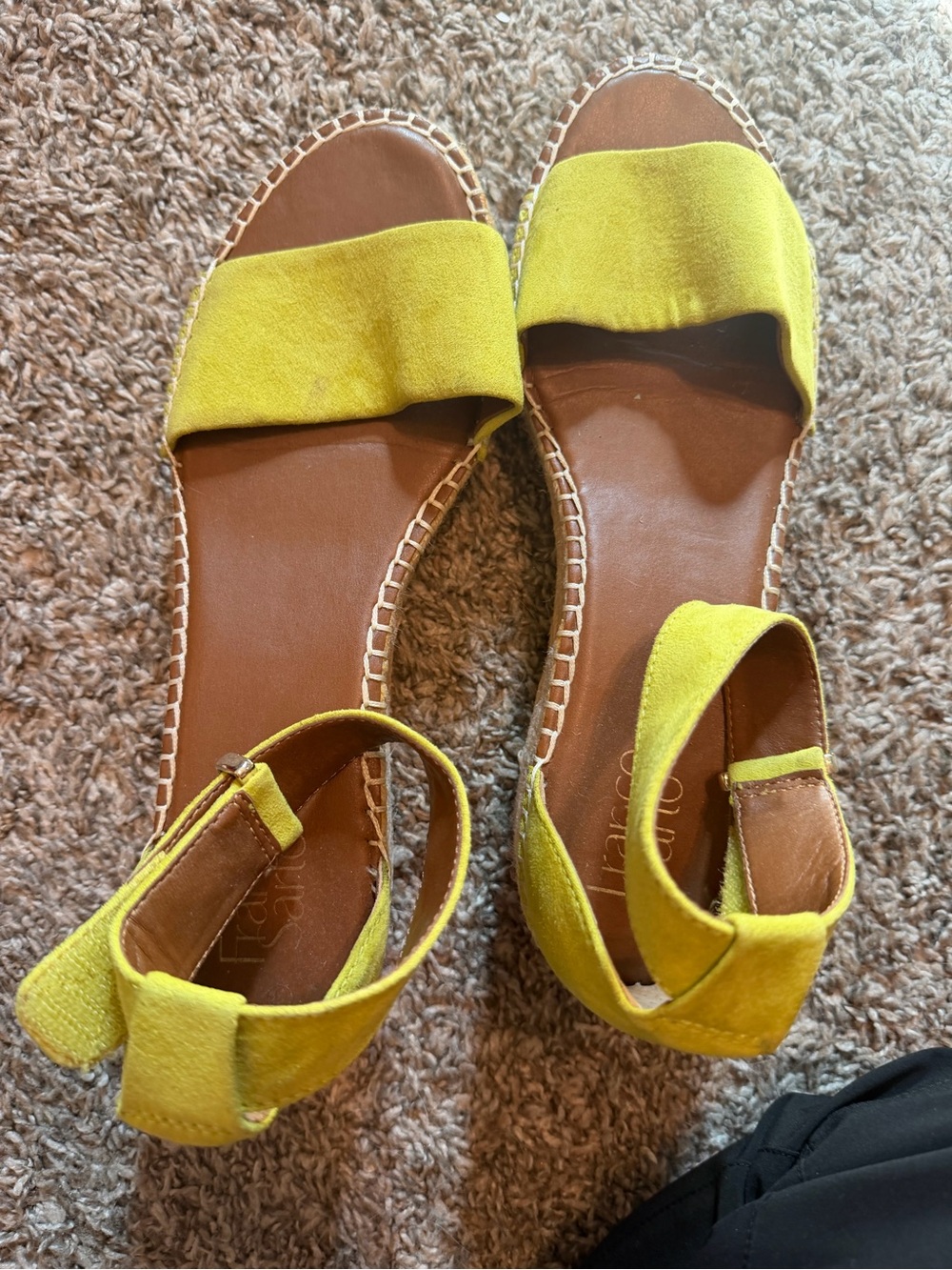 Franco Sarto Yellow Suede Espadrille Ankle-Strap Sandals